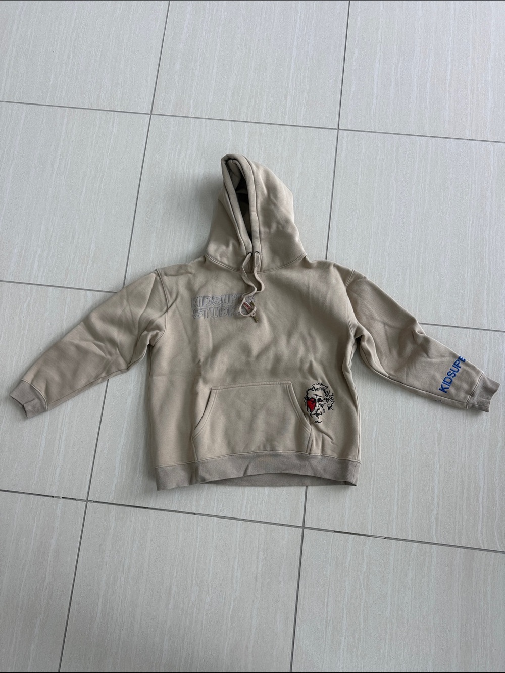 KidSuper Beige Hooded Sweatshirt with Graphic Detail